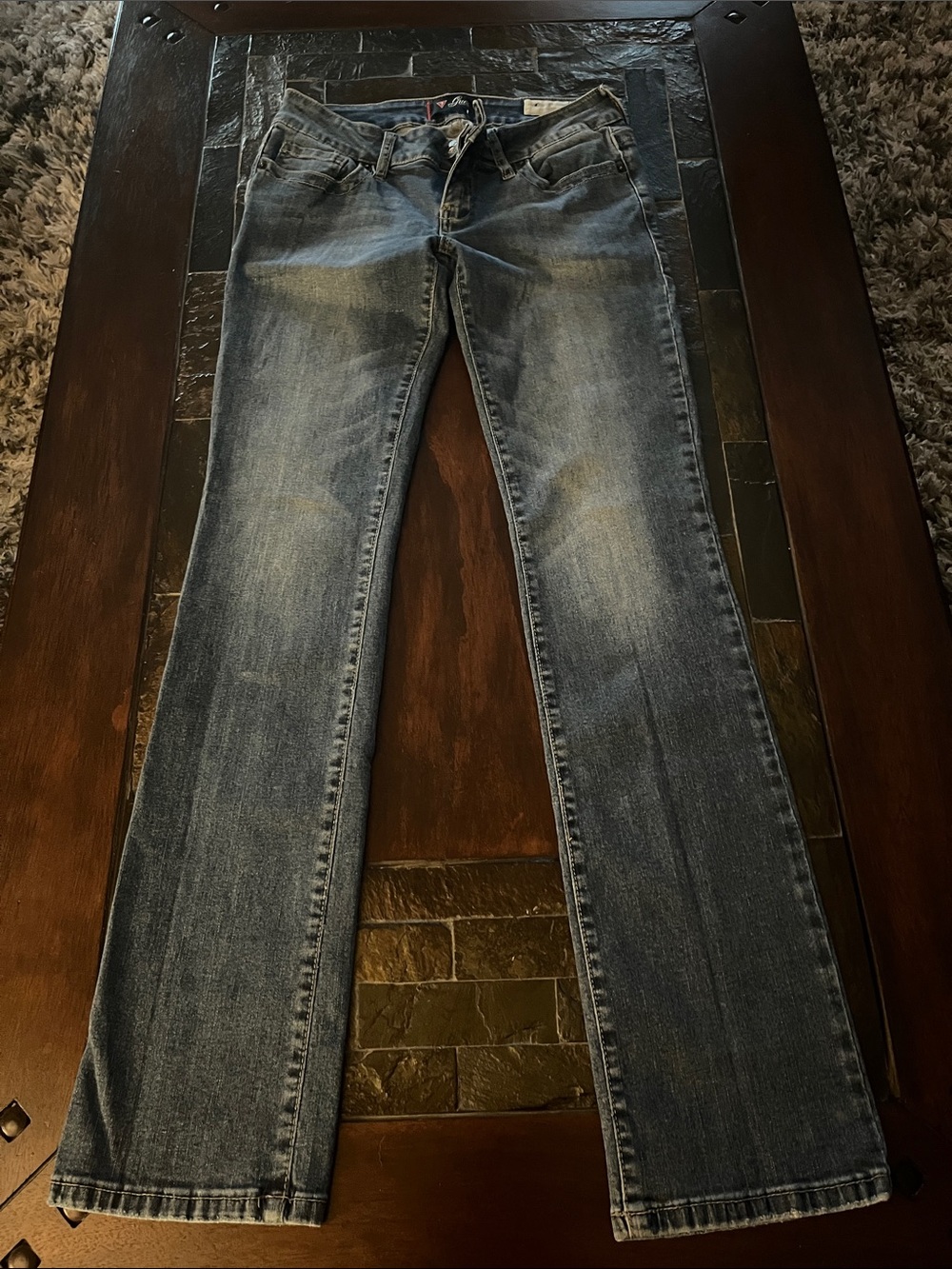 GUESS Women's Boot Cut Jeans in Medium Blue Wash Low Rise Straight Pismo Fit